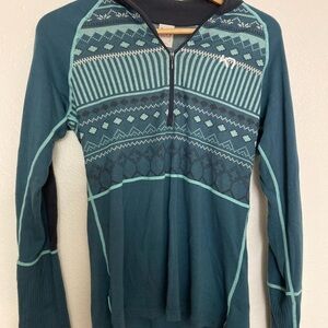Kari Traa Teal Patterned Half-Zip Base Layer Top